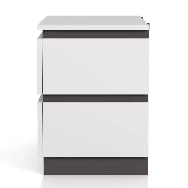 Comodino a 2 cassetti con porte USB Bianco/Grigio metallizzato