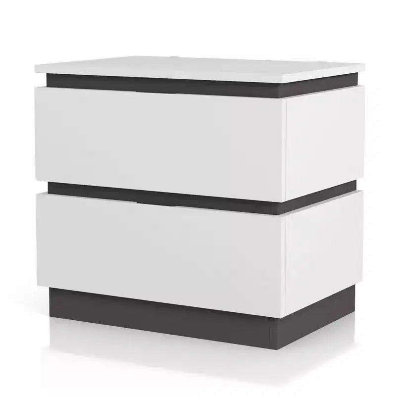 Comodino a 2 cassetti con porte USB Bianco/Grigio metallizzato