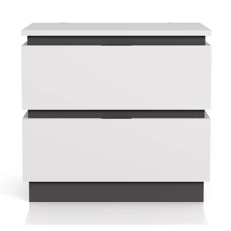 Comodino a 2 cassetti con porte USB Bianco/Grigio metallizzato