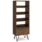 63.8" Saylor Tall Bookcase with Hairpin Legs & Drawer - WyndenHall: Industrial Design, Acacia Wood