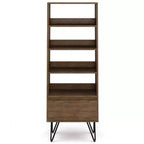 Libreria alta Saylor da 162 cm con gambe a forcina e cassetto - Design industriale, legno di acacia