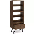 Libreria alta Saylor da 162 cm con gambe a forcina e cassetto - Design industriale, legno di acacia