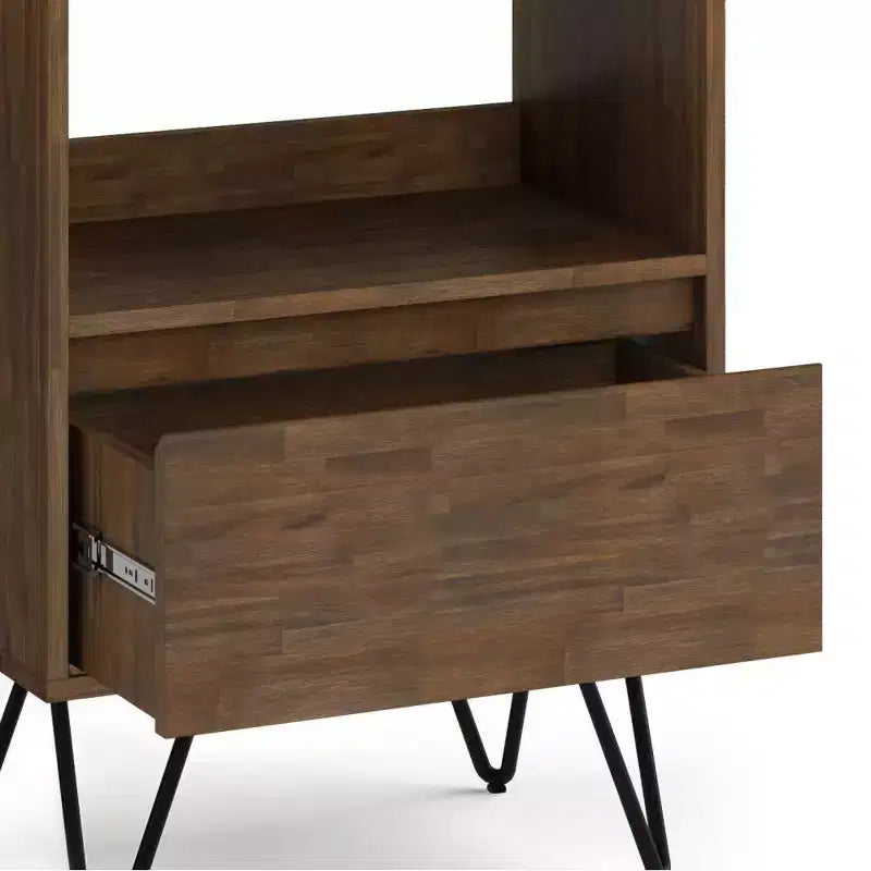 Libreria alta Saylor da 162 cm con gambe a forcina e cassetto - Design industriale, legno di acacia