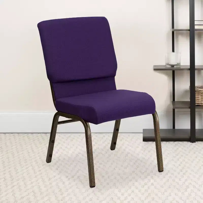 Sedia impilabile da auditorium con 19 posti - tessuto viola royal/struttura venata oro