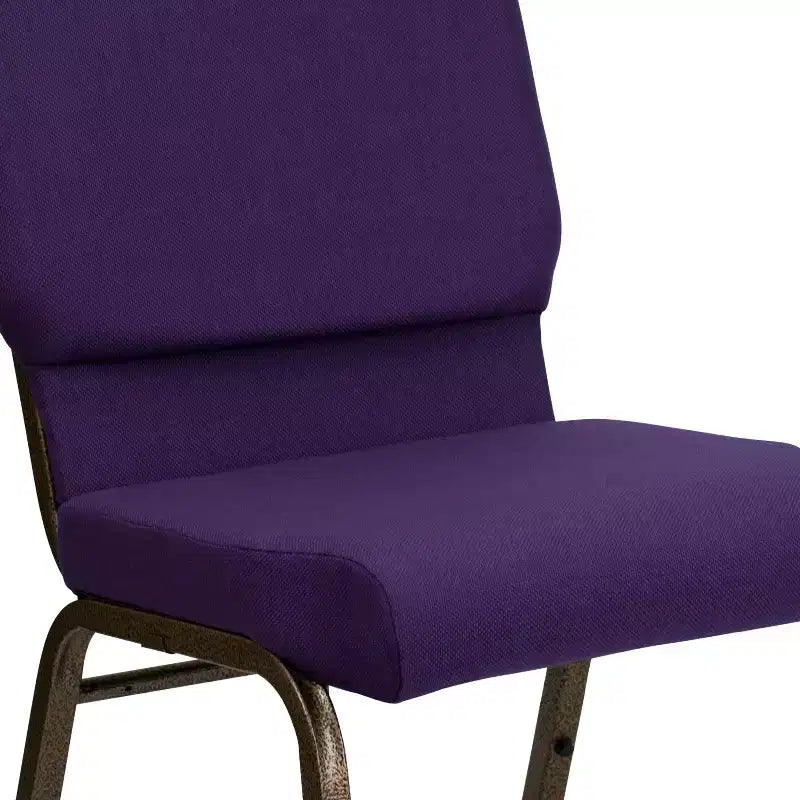Sedia impilabile da auditorium con 19 posti - tessuto viola royal/struttura venata oro