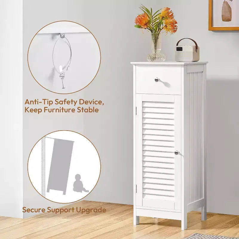 Mobiletto da bagno a pavimento con cassetto e anta singola a battente