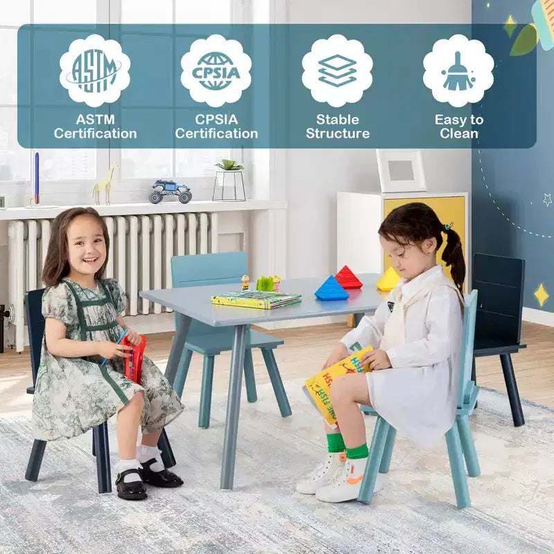 Tavolo per attività in legno per bambini con 4 sedie e blocchi da costruzione