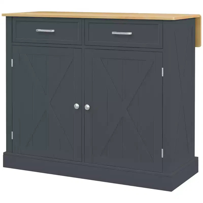 Isola da Cucina con Ruote, Mobiletto con Ripiano a Scomparsa in Legno per Colazione, Carrello da Cucina Stile Rustico con 2 Cassetti e Ripiani Regolabili, per Sala da Pranzo
