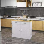 Isola da Cucina con Ruote, Mobiletto con Ripiano a Scomparsa in Legno per Colazione, Carrello da Cucina Stile Rustico con 2 Cassetti e Ripiani Regolabili, per Sala da Pranzo
