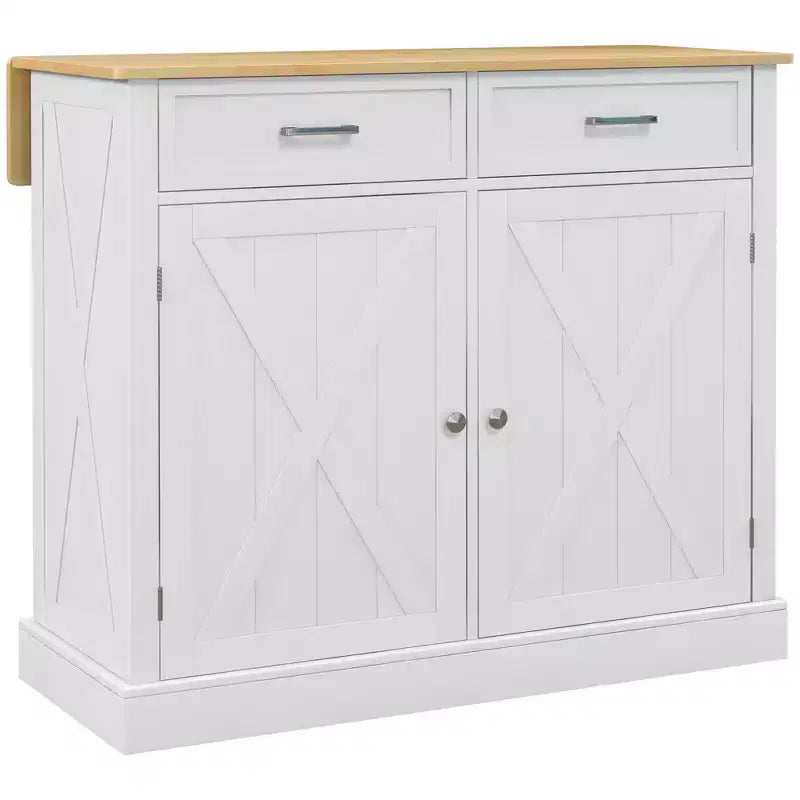 Isola da Cucina con Ruote, Mobiletto con Ripiano a Scomparsa in Legno per Colazione, Carrello da Cucina Stile Rustico con 2 Cassetti e Ripiani Regolabili, per Sala da Pranzo